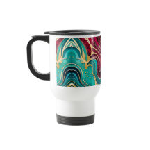 Taza de café con arte fluido de ondas doradas