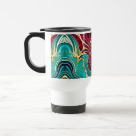 Viaje Taza de café con arte fluido de ondas doradas
