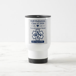 Viaje Taza de graduación de enfermera RN grabada en azul