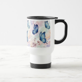 Viaje Taza de mariposa al acuarela | Arte floral azul su