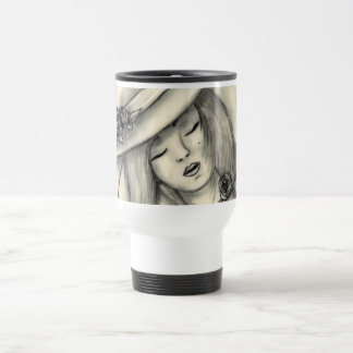 Viaje taza del chica el dormir del dibujo de lápiz