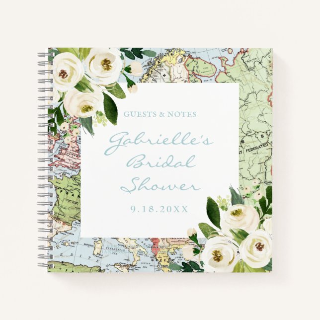 Viaje Tema Floral Map Shower Libro de invitados (Anverso)