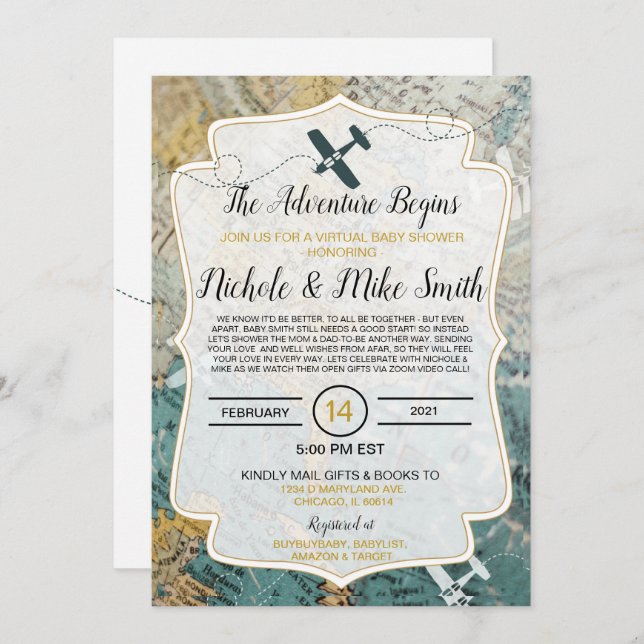 Viaje Tema tarjeta de invitación a la ducha de beb (Anverso / Reverso)