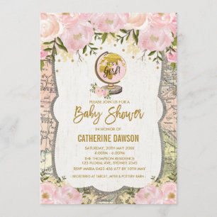 Viaje Vintage Bebé Chica Ducha Invitación Floral