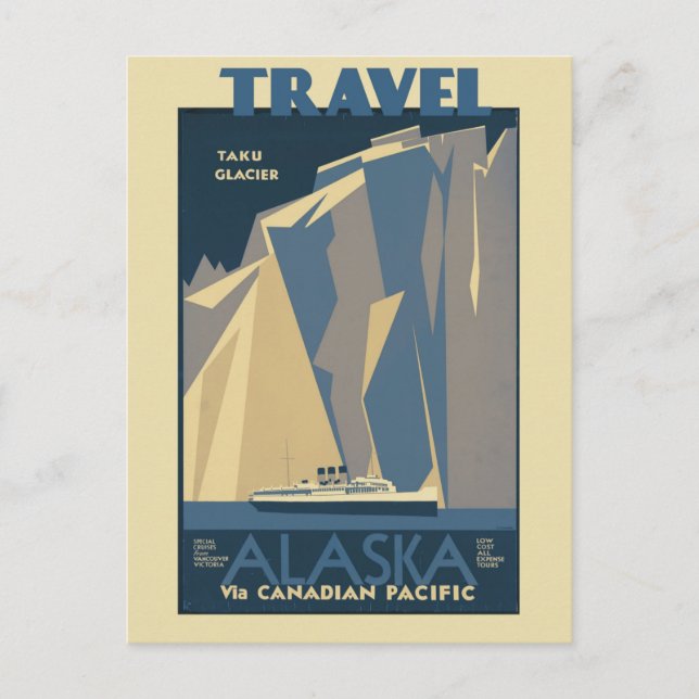 Viaje Vintage Glaciar Taku, postal Alaska (Anverso)