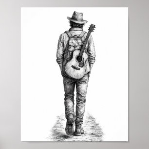 Viajero solitario con arte de pared de lápiz de gu