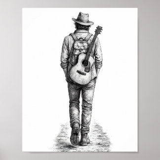 Viajero solitario con arte de pared de lápiz de gu
