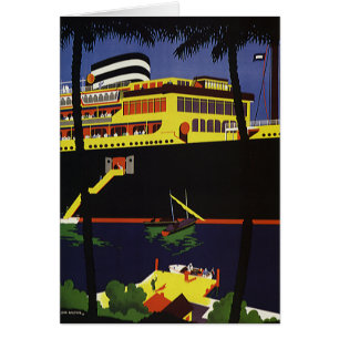 Viajes antiguos, barco de crucero Art Deco en puer