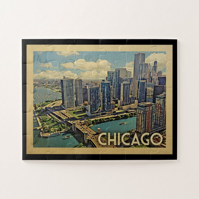 Viajes de época del rompecabezas de Chicago (Horizontal)