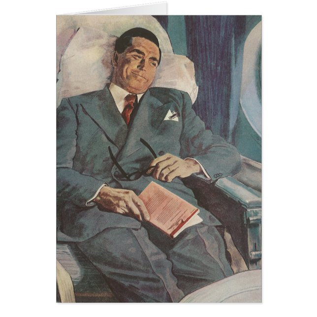 Viajes de negocios antiguos, lectura en el avión (Frente)