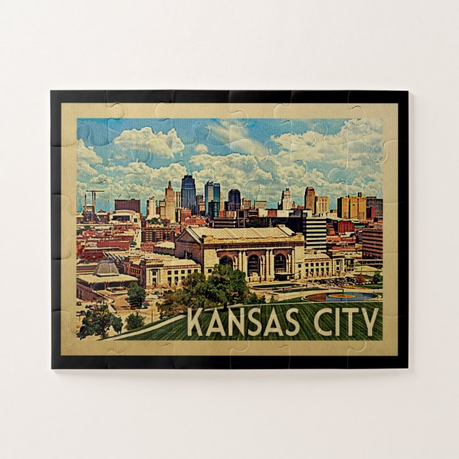 Viajes de vintage del rompecabezas de Kansas City (Horizontal)