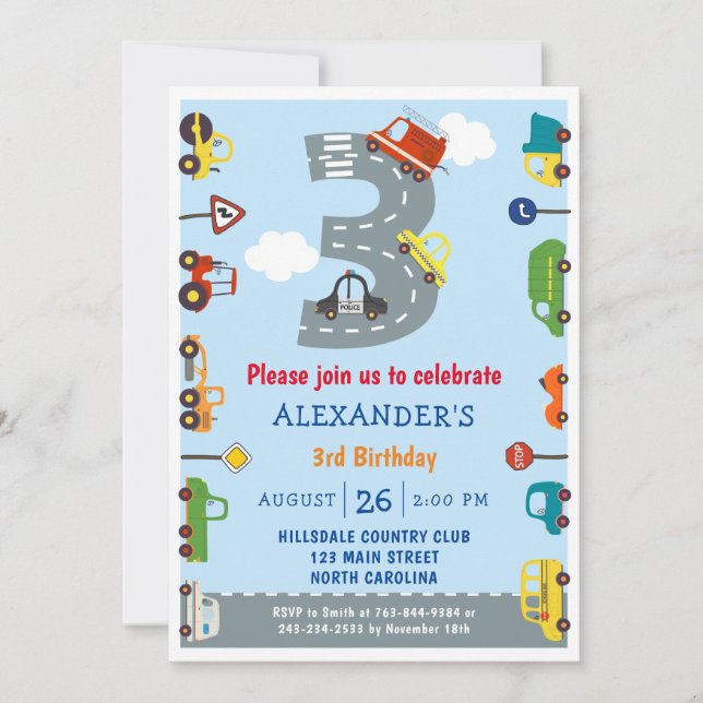 Viajes Invitación a la tercera fiesta de cumpleaño (Anverso)