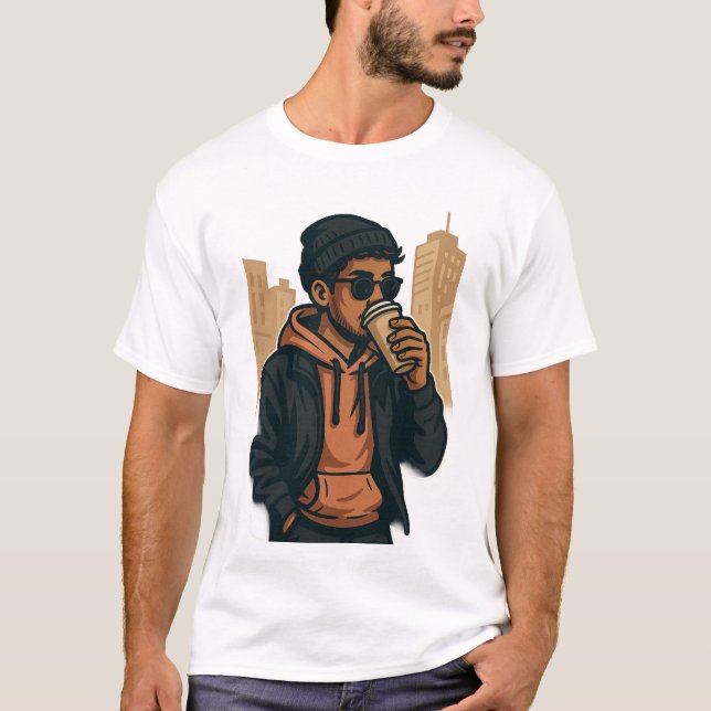 Vibes de café urbano - Camiseta básica masculina (Anverso)