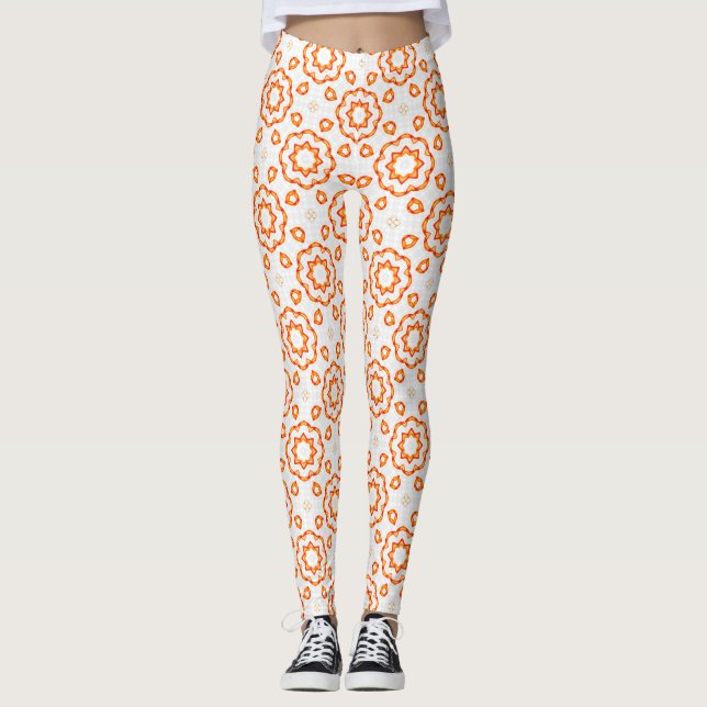 Vibrant Golden Orange Geometric Floral Leggings (Anverso)