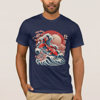 Vibrant Koi Fish Wave - Camiseta japonesa Ukiyo-e