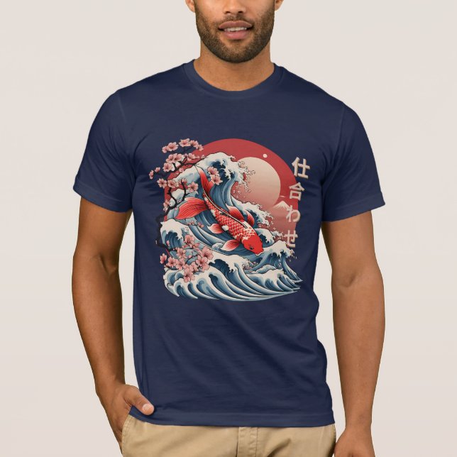 Vibrant Koi Fish Wave - Camiseta japonesa Ukiyo-e (Anverso)