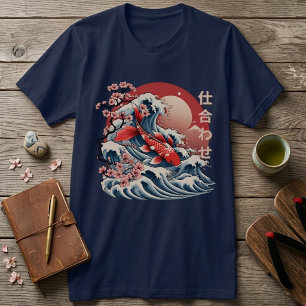 Vibrant Koi Fish Wave - Camiseta japonesa Ukiyo-e