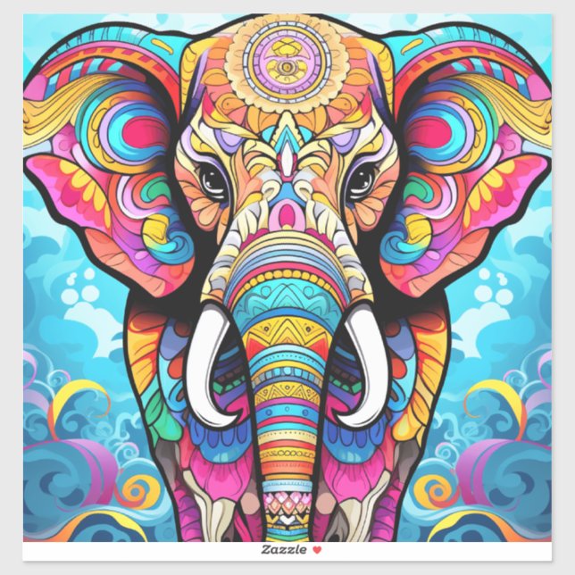Vibrant Mandala Elephant Pegatina (Hoja)