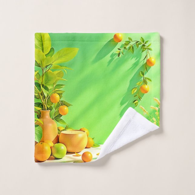 Vibrant Orange Green Still Life Design (Toallita)