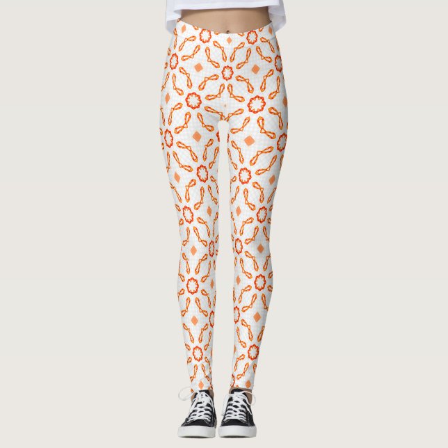 Vibrant Orange-Red Floral & Bow Pattern Leggings (Anverso)