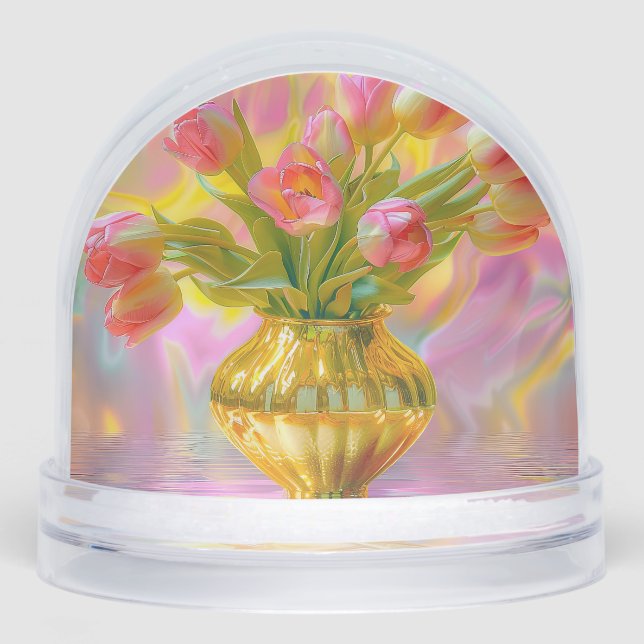 Vibrant Pink Tulips in Golden Vase (Anverso)