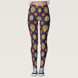 Vibrant Retro Daisy Floral Seamless Pattern Leggin