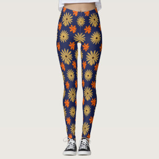 Vibrant Retro Daisy Floral Seamless Pattern Leggin