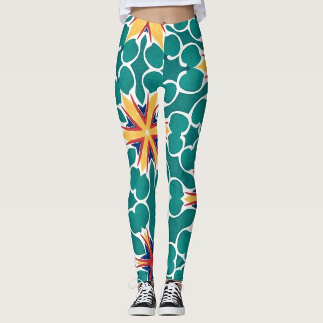 Vibrant Retro Starburst Geometric Pattern Leggings (Anverso)