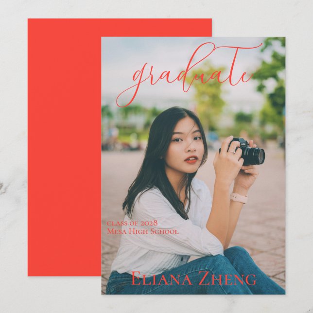 Vibrant Text and Photo Graduation Announcement (Anverso / Reverso)