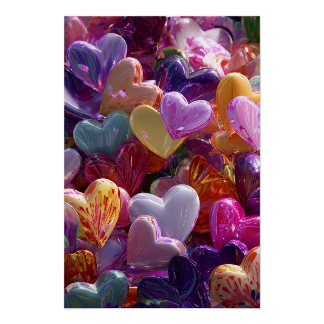 Vibrant Valentine Poster – Fantasy Hearts Design  (Anverso)
