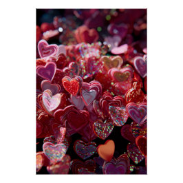 Vibrant Valentine Poster – Fantasy Hearts Design 