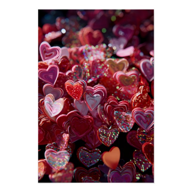 Vibrant Valentine Poster – Fantasy Hearts Design  (Anverso)