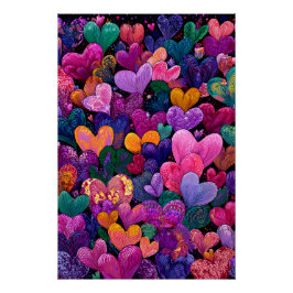 Vibrant Valentine Poster – Fantasy Hearts Design 