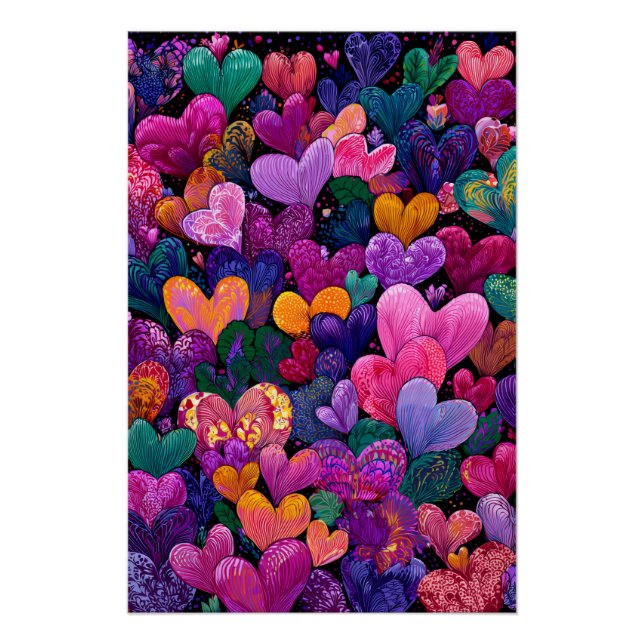 Vibrant Valentine Poster – Fantasy Hearts Design  (Anverso)