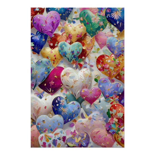 Vibrant Valentine Poster – Fantasy Hearts Design  (Anverso)