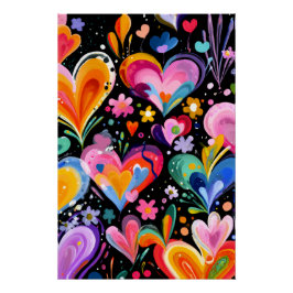 Vibrant Valentine Poster – Fantasy Hearts Design 