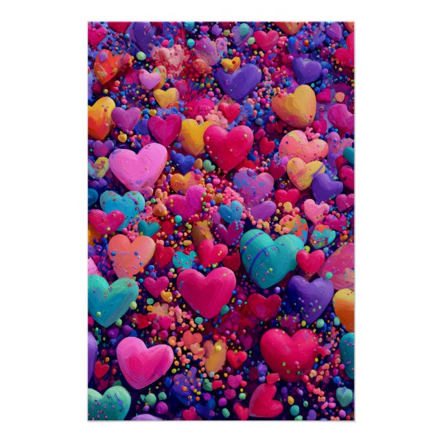 Vibrant Valentine Poster – Fantasy Hearts Design  (Anverso)