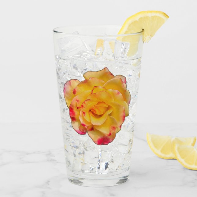 Vibrant Yellow and Pink Rose Drinking Glass (Reverso (hielo))