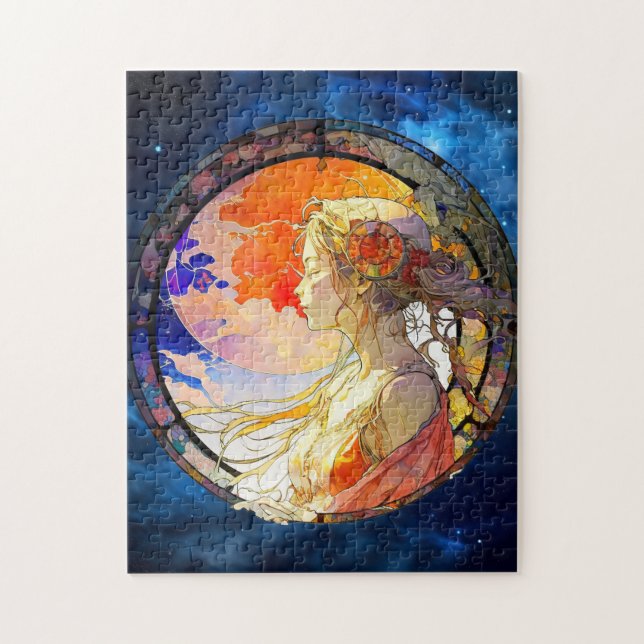 Vibrante acuarela del rompecabezas del Chica (Vertical)