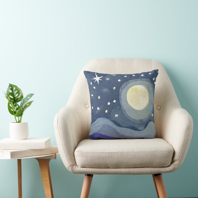 Vibrante acuarela Estrella de luna Cojín decorativ (Subido por el creador)