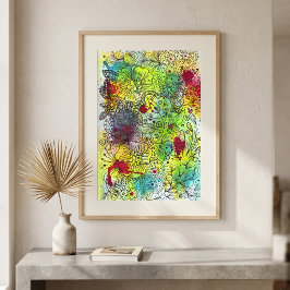 Vibrante Arte Abstracto Floral Acuarela con Garaba