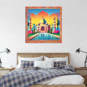 Vibrante Arte de Pared de Lona del Taj Mahal India