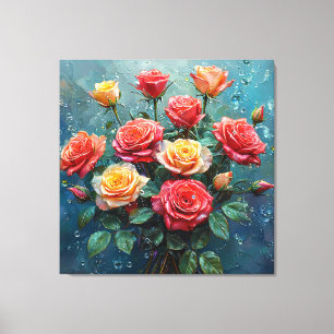 🌹 Vibrante Arte de Pared de Ramo de Rosas para Fl