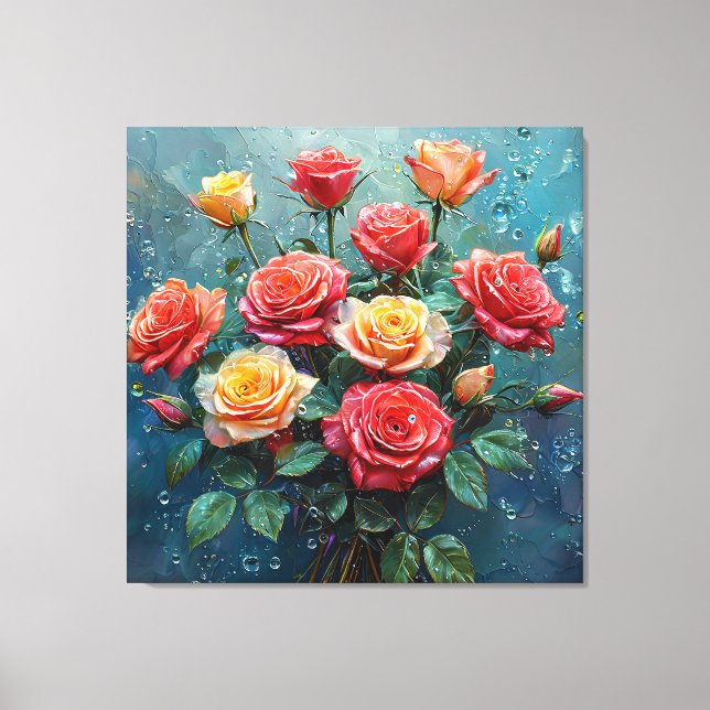 🌹 Vibrante Arte de Pared de Ramo de Rosas para Fl (Anverso)