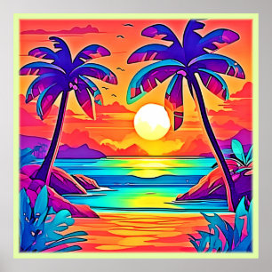Vibrante arte tropical del atardecer