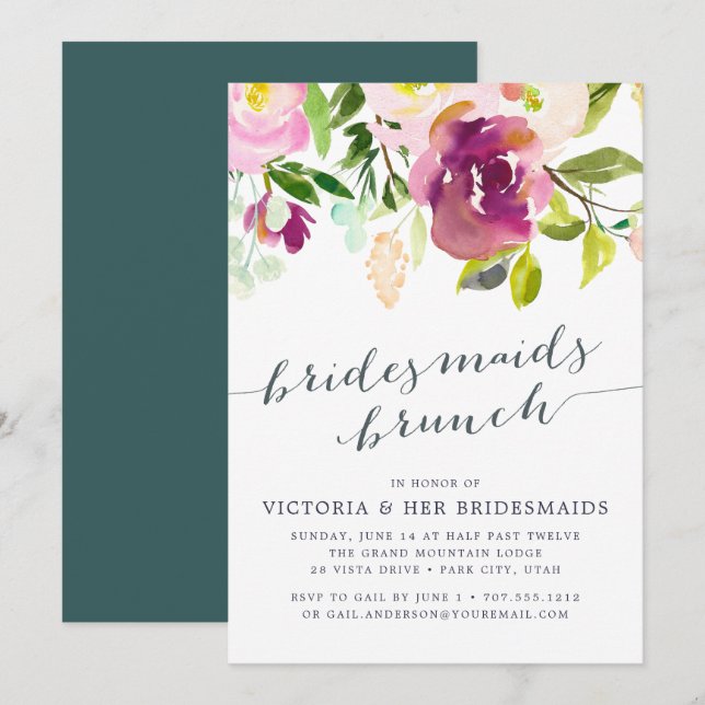 Vibrante Bloom Bridesmaids Brunch Invitación (Anverso / Reverso)