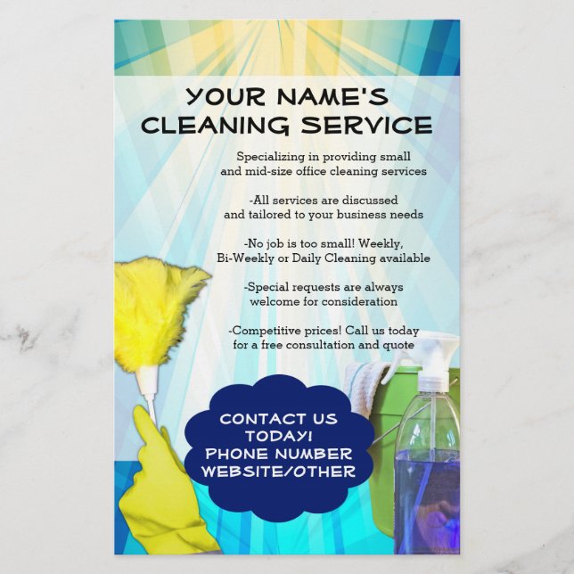Vibrante Blue Cleaning Maid Service Business Flyer (Frente)