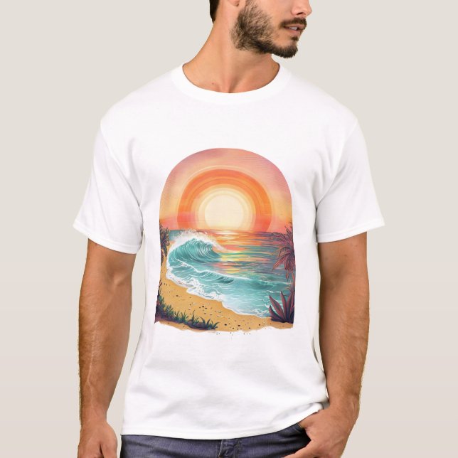 Vibrante camiseta básica Tropical Beach Sunset (Anverso)