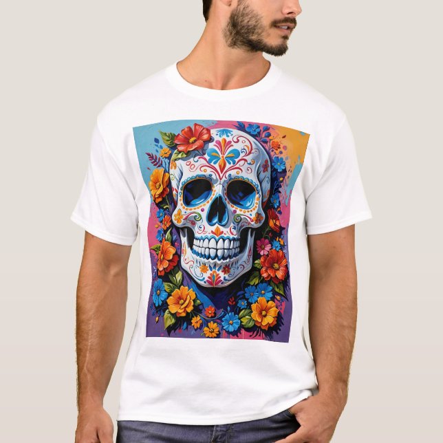 Vibrante Camiseta de Arte de Azúcar Floral para cr (Anverso)