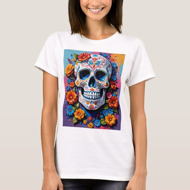 Vibrante Camiseta de Arte de Azúcar Floral para cr (Anverso)